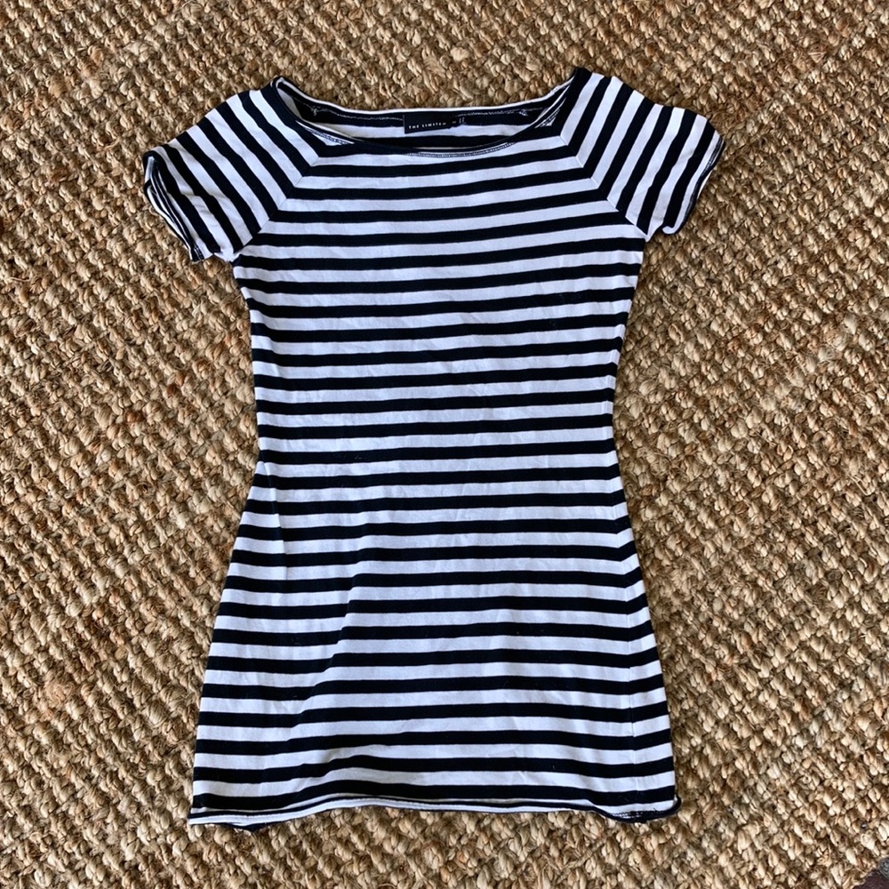 white and black striped mini dress